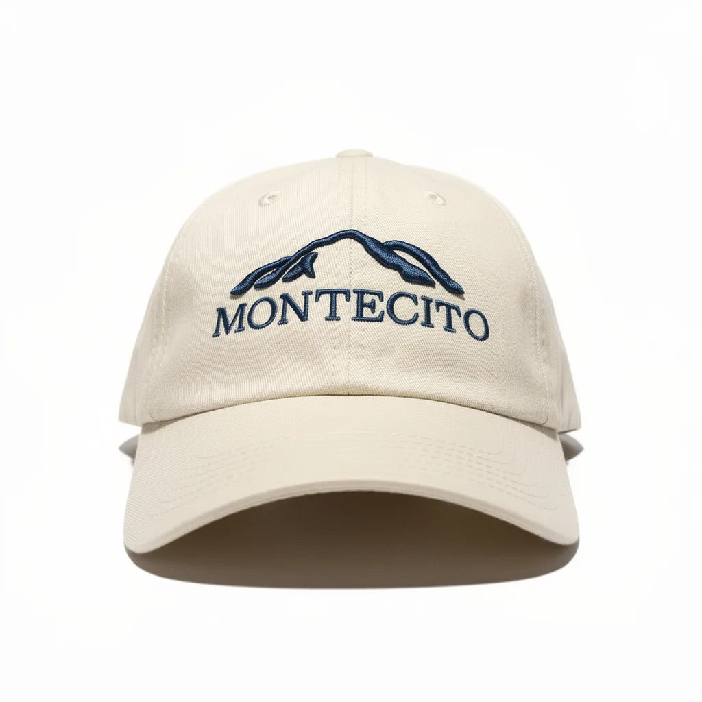 Beige cap with 'Montecito' logo on a white background